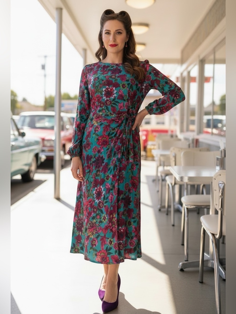 Talbots Side Tie Floral Midi Dress Women’s Size 4 Petite - Picture 2 of 16